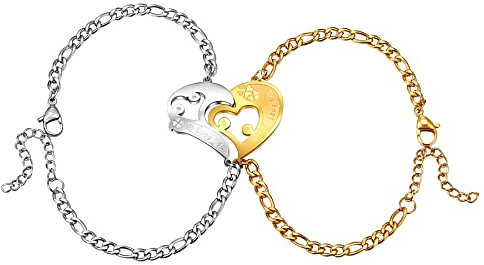 Cupimatch Pärchen Armbänder Herren Damen Edelstahl Armband mit Astronaut Herz Anhänger Magnetische Armreif Einstellbar Kette Armschmuck für Paar Partner