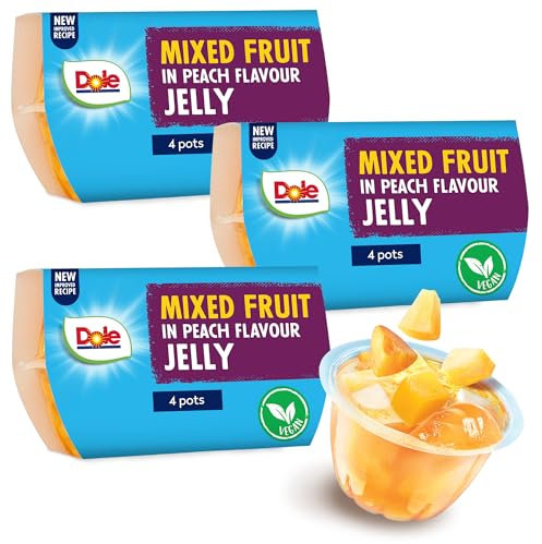 Dole Mixed Fruit In Peach Jelly 3 x 4 Packs of Assorted Fruits, Healthy Snack, No Added Sugar Fruit Cocktail Bowls, Perfect for Breakfast & Dessert or Adding to Recipes