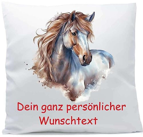 SL-Store Kissen mit Namen und Wunschtext personalisiert Pferd 40x40 cm inkl. Füllung Kuschelkissen Namenskissen