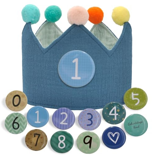 JOYUE Corona de Infantil Cumpleaños, Corona Tela Cumpleaños Niño Sombrero de Cumpleaños con Números Intercambiables del 0 al 9, Unisex Corona Regalo Cumpleaños para Fiestas de Cumpleaños (Verde)
