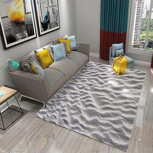Buohwiwe 3D Teppich Sand - Modern Schlafzimmer Flanell Teppich Sand Wohnzimmer Teppich - Dekoration Carpet rutschfeste Teppiche 120 x 170 cm k1398