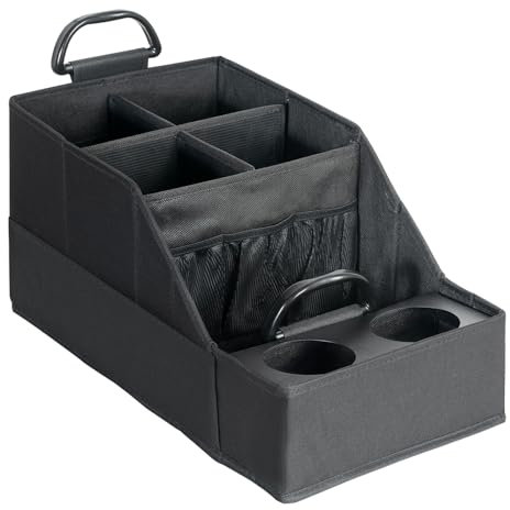 FLYBOX Car Seat Organiser, Back Seat Organiser with 12 Storage Compartments and 2 Metal Cup Holders, Front and Back Storage Box, Passenger Between Centre Seats for Truck, Trunk,
