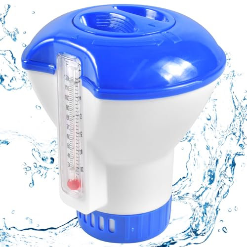 Forhome 5 Pouces Grand doseur à Flotteur, Doseur de Chlore avec thermomètre 20-200g, Chlore & Brome en pastilles Réservoir réglable, Accessoires de Piscine pour Grandes et Petites piscines Jacuzzi