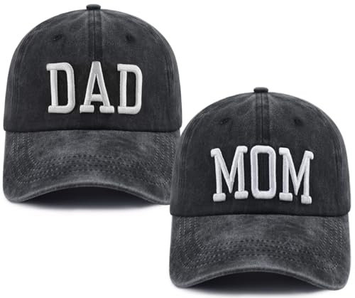 Mama und Papa Hüte für Männer und Frauen, lustig, verstellbar, Baumwolle, 3D bestickt, Mama Papa Baseballkappe, Mom and Dad Black, Einheitsgröße