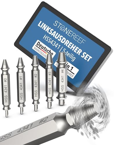 STONE REEF Lot d'extracteurs de vis professionnels [5 pièces en HSS 4241] – Extracteur de gauche professionnel, extracteur, outil de vissage, jeu de tournevis à gauche, extracteur de vis, foret à