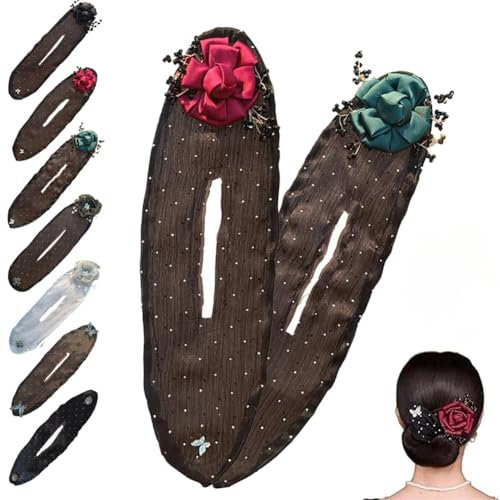 Hand Embroidered Flowers Deft Bun Handgestickte Blumen Haarknotenmacher Hair Bun Maker Magischer Französischer Haarknoten Donut Hair Bun Frauen Mädchen Geschenk (B+C)