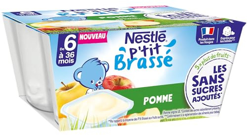 NESTLE NESTLÉ P'tit Brassé Pomme Sans Sucres Ajoutés 4x90g dès 6 mois