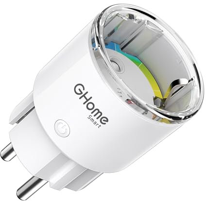 GHome Smart Steckdose mit Strommessung, Mini Wlan Steckdose kompatibel mit Alexa/Google Home, App Fernbedienung, Sprachsteuerung,Zeitplan, 10A,Nur 2,4GHz, TÜV-Zertifiziert