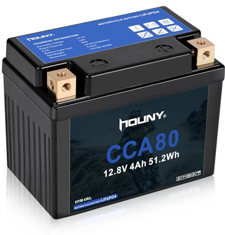 HOUNY YTX4L-BS/YTX5L-BS Lithium Motorcycle Battery LiFePO4 12V 4Ah 80CCA Powersports Battery Compatible ATV,Quad, Lawn Mower, Tractor, Scooters, Kawasaki 110,Motocross