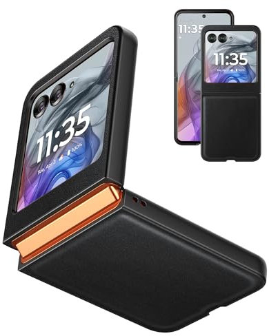 Eastcoo Slim Fit Moto Razr 50 Hülle, [Durable Leder Hard PC Rückseite][Wireless Ladeunterstützung] Ultra-dünne stoßfeste Schutzhülle für Motorola Razr 50/Moto 2024 5G, Schwarz
