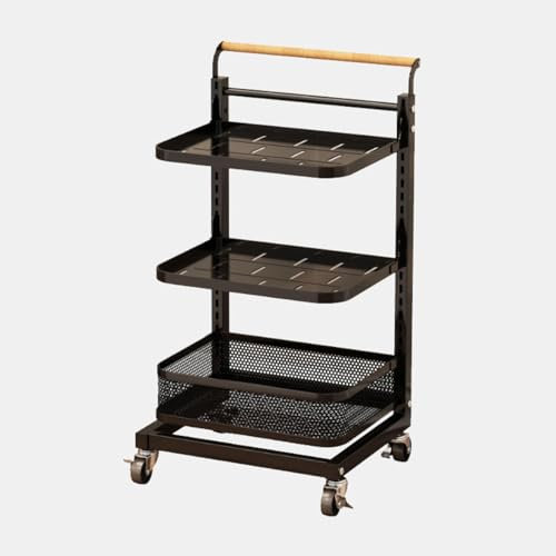 3 Tier Expandable Microwave Oven Rack Over Microwave Shelf Black Over Microwave Shelf Unit White Kitchen Storage Rack on Wheels,Black-3 * 2boards*1basket
