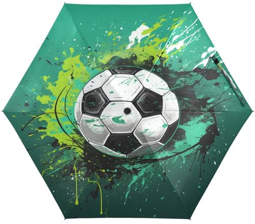 LINNIKEEEE Cooler Grüner Fußball Kleiner Leichter Regenschirm,Winddicht Faltbar Kompakt für Jungen und Mädchen