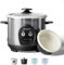 MOOSUM Cuiseur de Riz & Commande à Un Bouton, 0,6L Pour 1-3 Personnes, Préparation Rapide Sans Brûler - Avec Fonction de Maintien au Chaud Inclus Cuillère et Verre Doseur,Argenté