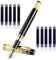 Andibro Metal Fountain Pens, With 10 Black Ink 2.6mm Cartridges, 0.5mm Luxury Fine Point Fountain Pen Business Pen Smooth Writing Stainless Steel Pen Calligraphy Pen for Office School Supplies(Blue)