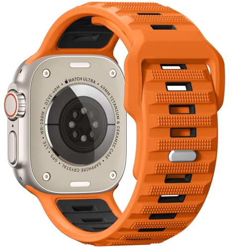Oielai Sportarmband Kompatibel mit Apple Watch Ultra 3 Armband, Ultra 2 and Ultra 49mm für Herren, 26 mm Breites Weiches Silikonarmband für iWatch Series 11 10 9 8 7 6 5 4 3 2 1 SE, Orange/Schwarz
