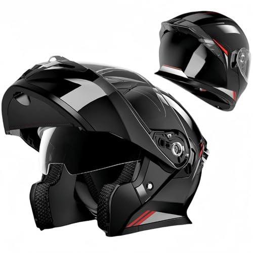 pykaaiiu Motorradhelm，Herren Damen Klapphelm Jethelm mit Kinnschutz Integralhelm Scooter Roller Helm Helm Motorrad mit Zertifizierung Verschiedene Größen erhältlich(B,L)