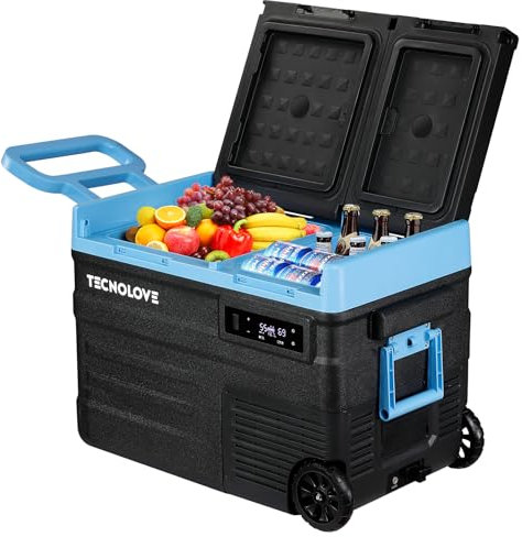 Tecnolove 12 Volt Refrige 48QT(45L) Dual Zone Car Fridge -4℉~68℉ Fast Cooling 12/24V DC 100-240V AC Compressor Electric Cooler APP Control Portable Freezer for Camping, Travel,SUV, Road Trips, Home