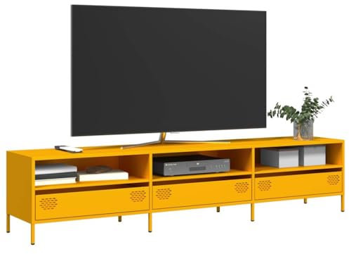 Juroupi TV-Schrank Fernsehschrank Wohnzimmer MöBel TV MöBel Wohnzimmer Schrank TV Table TV Cabinet Senfgelb 202x39x43,5 cm Kaltgewalzter Stahl