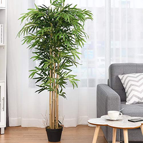 Large Tall Bamboo Plant 5FT/150CM Artificial Tree with Pot Imitation Ficus Tree with 1095 Leaves Indoor Greenery Decorative Plant for Home