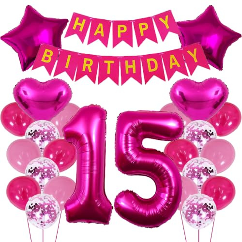 ZWWsullo Riesen Folienballon 15 Rosa Deko Geburtstag Mädchen 15 Jahre