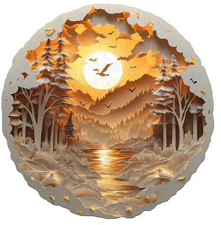 Holzpuzzle Erwachsene 3D Paper Scenery - 200 Teile Rundpuzzle Geschenkbox, Wanddekoration (Erwachsene/Kinder)