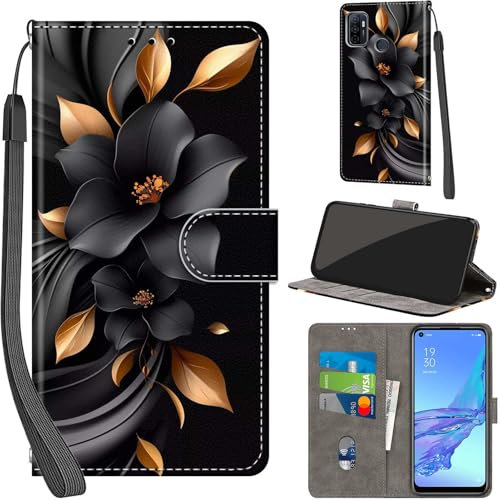 Handyhülle für Oppo A53 4G / A53s 4G / A32 4G / A33 4G Hüllen Premium Leder Case Klappbar Wallet Magnet Kartenfach Standfunktion Schutzhülle kompatibel mit Oppo A53 Cover,Blumen