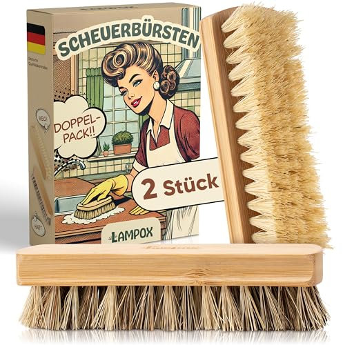 lampox® 2er Set Scheuerbürste mit weichen & harten Borsten • Teppichbürste, Wurzelbürste, Schrubberbürste, Putzbürsten, Bürste Reinigung