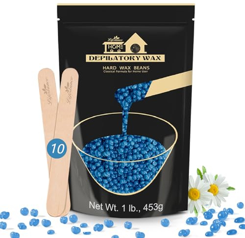 Lifestance Chamomile 450g Wax Beads, Coarse Hair Removal Formula, Hard Wax Beads for Brazilian Bikini - Legs - Underarm- Private Part, Waxing Beads with 10 Applicators for Wax Warmers
