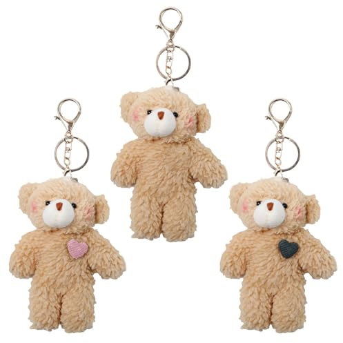 Neikafan Schlüsselanhänger Bären Plüsch 3 Stück Schlüsselanhänger Mini Teddybär Tasche Anhänger, Mini Bären Plüschtiere Kleine Bären Stofftiere 13 cm für Kinder Baby Teddybär Keychain