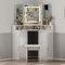 LSLIFE High Gloss Corner Dressing Table with Mirror and Stool, Corner Curved Vanity Makeup Desk with 3 Color Dimmable LED Lights 2 Drawers Bedroom Make Up Table Set for Women Girls 105 (L) x 140(H) cm