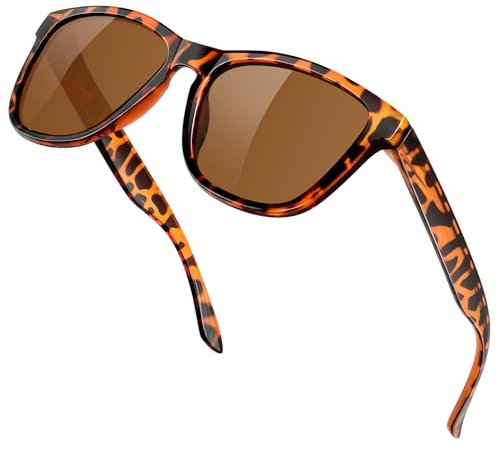KANASTAL Polarisierte Sonnenbrille Herren Damen Klassische Retro Rechteck Sonnenbrille UV400 Schutz für Reise Wandern und Alltag, Leopard Rahmen Braun Gläser