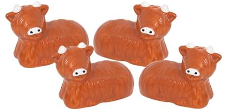 YöL 4 Piece Highland Cow Themed Salt & Pepper Shaker Set - Includes 2 Sets, Home Kitchen Dining Table - Breakfast Lunch Dinner Cooking, Spices Herbs Containers