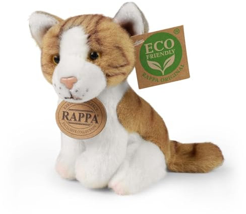 RAPPA Kleine Katze Kuscheltier ca. 14 cm – weiches Eco-Friendly Stofftier – Perfekter Begleiter für alle Abenteuer (C Braun/Weiß)