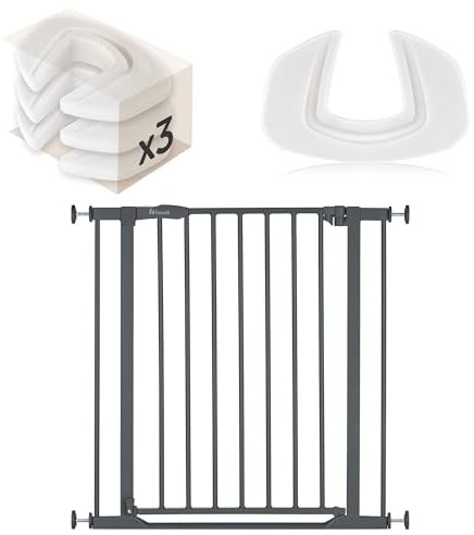 hauck Treppenschutzgitter Set Clear Step 2, für Breiten 75-80 cm & 3X Klemmschutz | Türschutzgitter ohne Bohren, mit Ultra Flacher Schwelle - Dark Grey