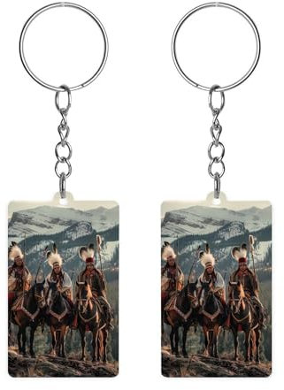 SMAZDFXX Dian Warrior Indianer-Schlüsselanhänger mit gefiedertem Häuptling, doppelseitig, Acryl, lustiger, Schlüsselringe für Damen und Herren