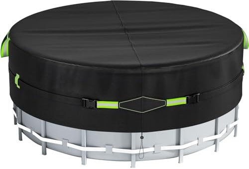 Poolabdeckung Rund 366 cm, 420D Pool Abdeckplane, Uv-Schutz Pool Abdeckplane mit Kordelzug und BodennäGeln für StabilitäT und Einfache Installation