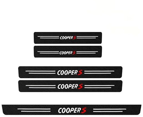 5PCS Car Door Sill Protector Strips, Carbon Fiber Threshold Protective Film for Mini Cooper S R55 R56 R50 R53 R60 F55 F56, Kick Plate Cover Sticker, Door Edge Protection Decorate