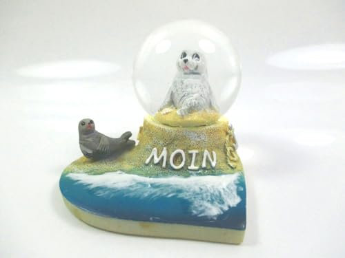 Maritime Schneekugel Souvenir Nordsee Ostsee Seehund mit Strand Moin