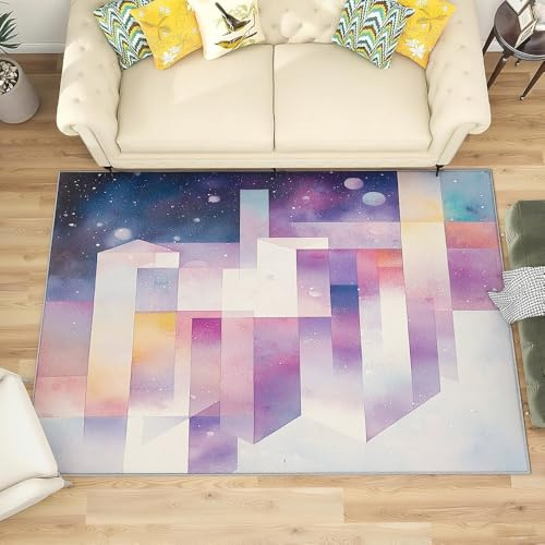 Aquarell Geometrische Kunst Weich rutschfest Waschbarer Teppich 140x200 cm, Mehrfarbig Pflegeleicht Kurzflor Schmutzabweisend Teppiche für Wohnzimmer, Schlafzimmer, Büro & Flur