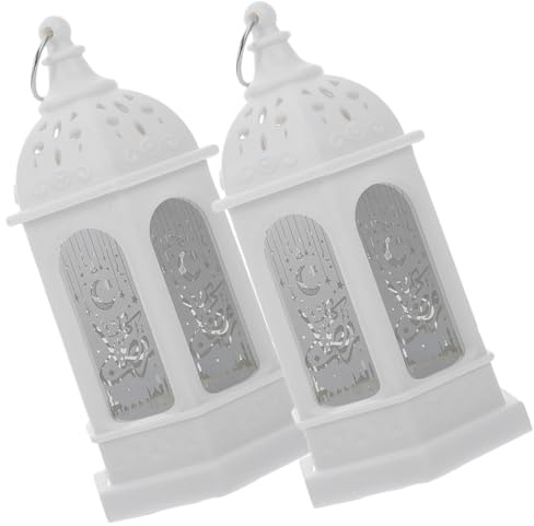 MUELODSIC Led Ramadan Kerzenlaterne Marokkanischer Stil Kleiner Laterne Aus Kunststoff Weiß 2 Stück Für Wohnzimmer Terrasse Eid Dekoration
