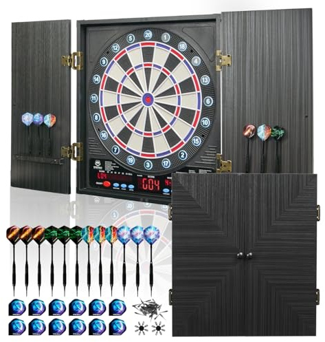 WIN.MAX Profi Elektronische Dartscheibe Set | Dartschrank mit LED-Anzeige & 211 Spielvarianten | Komplettset für Zuhause