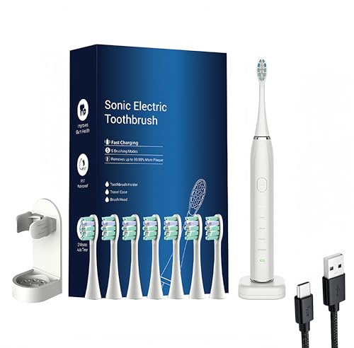 ProSonic V1 – Ultraschallzahnbürste Mit Reiseetui Und Ladestation Für Unterwegs (White + 8 Ersatzzahnbürsten)