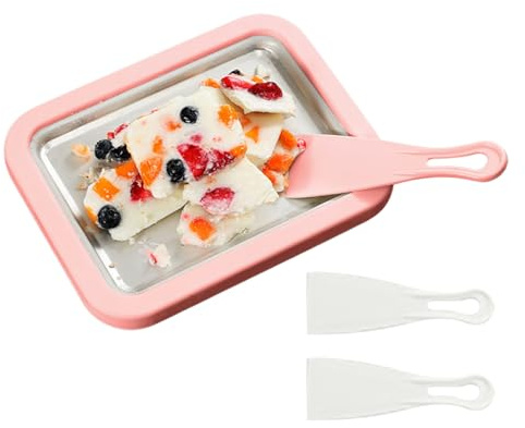 Máquina para hacer helados enrollados, bandeja de yogur casera, bandeja enrollable congelable con 2 espátulas, frío instantáneo para niños y adultos, cocina casera
