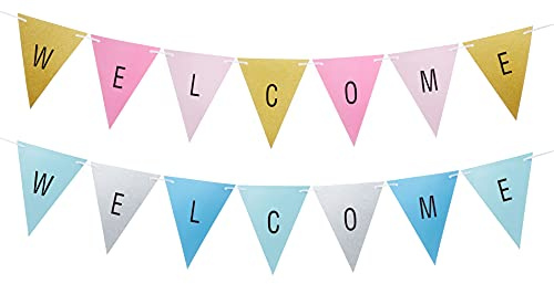 Fahnen Girlande (2er Set) mit aufklebbaren Buchstaben - Papiergirlande, individualisierbare Partygirlande