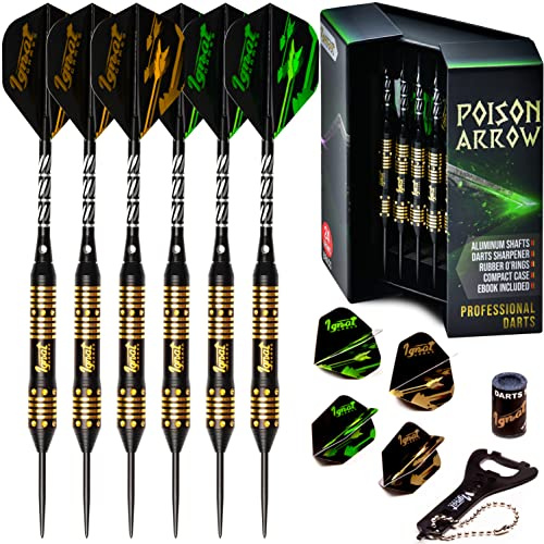 IgnatGames Dart-Set mit Stahlspitze, 3/6/12 Stück, Messing-Dartpfeile, Metallspitzen-Set mit exquisitem Etui, Aluminium-Schäfte, 2 Sets von Flights, Dart-Werkzeug und Spitzer