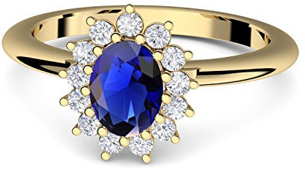 Verlobungsring blauer Stein Zirkonia von AMOONIC mit Zirkonia blau wie Saphir Gold (Silber 925 hochwertig vergoldet) wie Kate Middleton +LUXUSETUI Gold-Ring FF587VGGGSAFAZIFA52