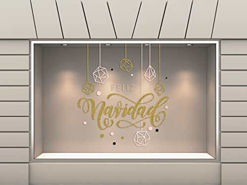 Vinilo Para Escaparates Decoración Feliz Navidad | 100 cm de largo x 100 cm de alto | Vinilo Adhesivo | Decora tu escaparate | Pegatinas Adhesivas Escaparate | Vinilos para negocios