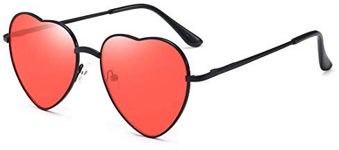 Dollger Herz Sonnenbrille Damen Retro Partybrillen Vintage Metallrahmen Love Rave Herzform Sonnenbrille UV400 Schutz,Rot