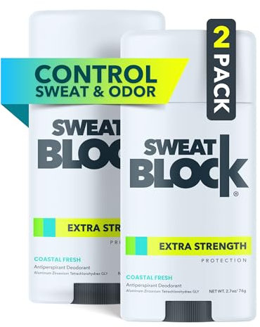 SweatBlock Deodorant Antiperspirant for Men and Women, Regular Strength, Solid (2-Pack)