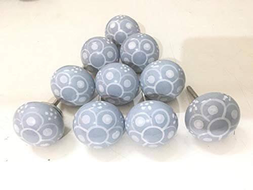 OSNICA White and Grey Ceramic Door Knobs Vintage Shabby Chic Cupboard Drawer Pull Handles Lot of 20 Pcs